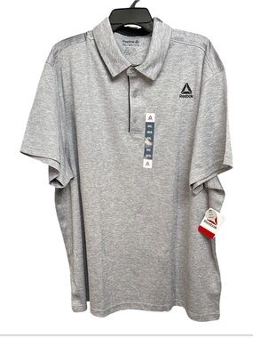 ✔️Reebok Men’s Performance Polo Shirt GrayShort Sleeve Golf Top 3XL